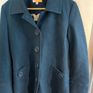 Teal colored wool coat